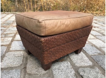 Vintage Leather And Wicker Ottoman