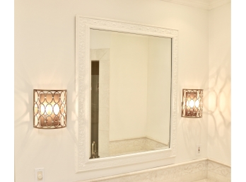 Carver’s Guild Mirror Modernized In White Gloss Beveled Glass 1 Of 2