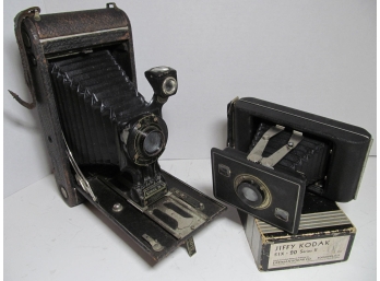 Two Early Kodak Cameras - Kodak Jr And Jiffy Kodak Six 20 Series 2 In Box