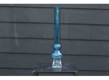 Tall Cylindric Blue / Clear Glass Vase 'Marquis' By Waterford