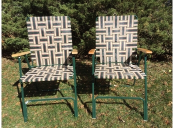 Pair Of Vintage Style Strap Seat Folding Lawn Chairs