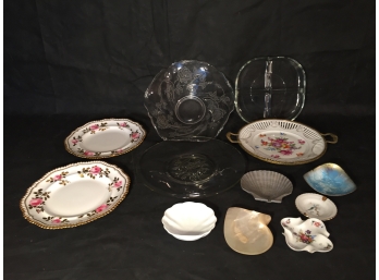 Antique Floral Cake Plate And Other Floral Themed Service Pieces