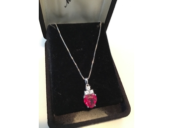 Sterling Silver Red Heart Gem Stone Necklace