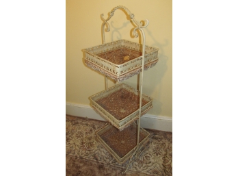 Wrought Iron And Cane  Three Tier Bathroom Or Plant Stand