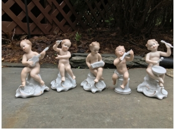 Wallendorf Porcelain Figurines - Five Cherubs With Musical Instruments