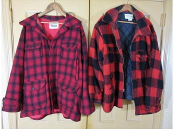 Two Vintage Red & Black Flannel Hunting Sporting Jackets