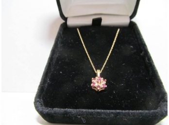 14K Gold Ruby And Diamond Necklace - 18 Inch Chain