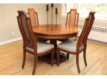 Mid-Century Drexel Heritage Dining Set With Cane Back Chairs And Two Leaves