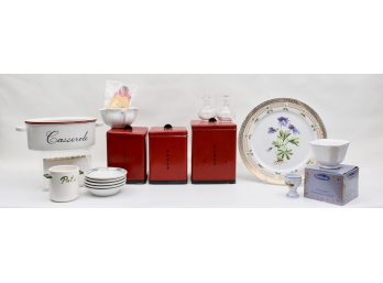 Art Deco Red Canisters And Other Kitchen Items