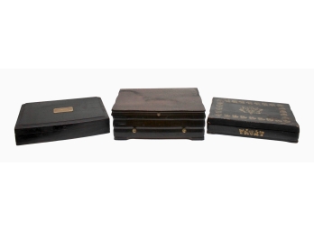 Three Wood Flatware Storage Boxes