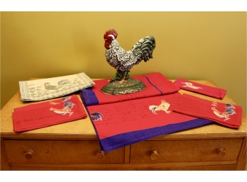 Rooster Wrought Iron Doorstop, Tablecloth And Napkins