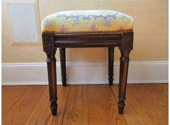 French Needlepoint Upholstered Carved Antique Stool