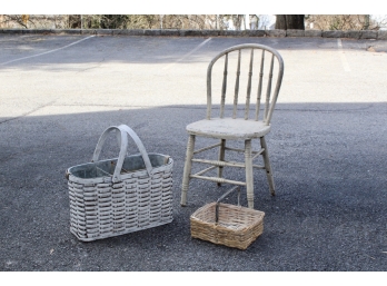 Painted Windsor Style Side Chair & Two Woven Baslets