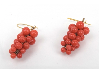 Tight Bunches Of Coral Vintage Glass Pierced Earrings