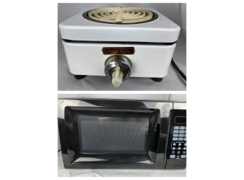 Mainstay 700 Watt Microwave And Vintage Hot Plate By Universal