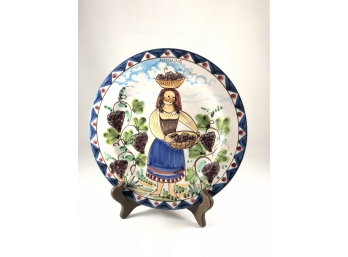 Mid Century Hand Painted Ceramic Plate “Autumn” For Vietri Italy
