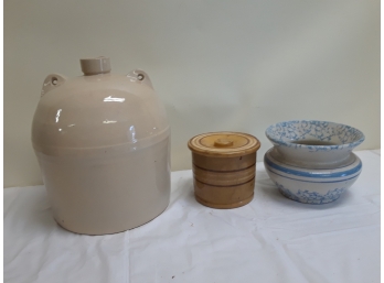 Three Vintage Stoneware Pieces Jug Pots