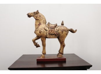 Golden  Wood Warrior Horse Figurine