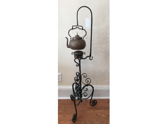 Wrought Iron Tea Warmer With Copper Teapot And Sterno