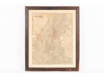 Early New York Map And Vicinities Wood Period Frame