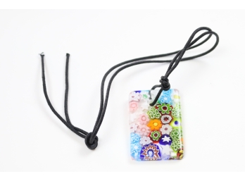 Woodstock Summer Pressed Glass With Floral Motif And Black Lanyard
