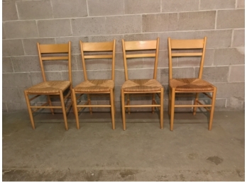 Set Of Four Oak And Rush Seat Chairs