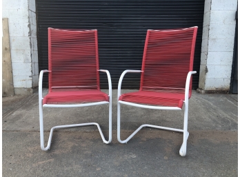 Pair Of Mid Century Cantilever Spaghetti Strap Outdoor Patio Chairs