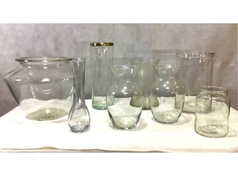 Eight Clear Glass Vases Featuring Arte Murano Vase