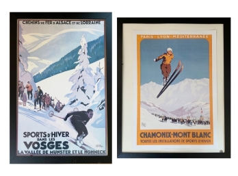 Pair Of Reproduction Vintage Ski Prints