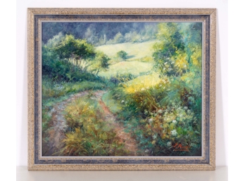 Signed Spring Landscape Oil Painting