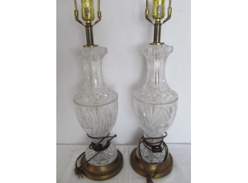 Pair Of Heavy Vintage Crystal Lamps