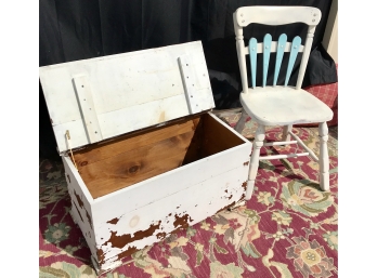 Vintage Wooden Trunk And Chair