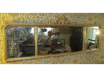 Antique 3 Panel Wall Mirror With Etched Glass