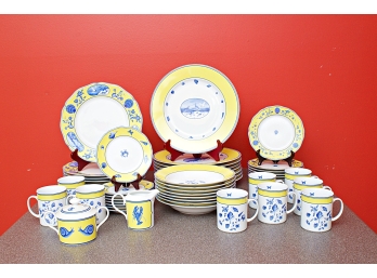 Charming Lynn Chase Designs Dinner Service For 8, Costa Azzurra Pattern - 51 Pieces Total