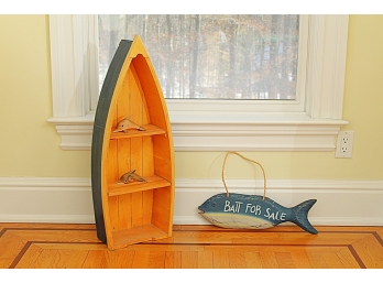 Cute Boat Shape Book Shelf & Fish Bait For Sale Sign