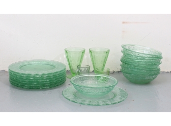Group Of Green Depression Glass - 20 Pieces