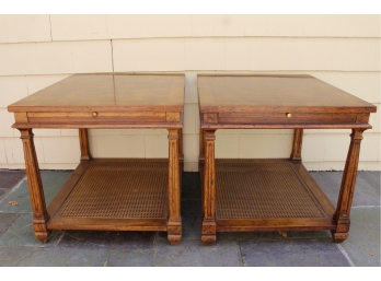 Pair Of Wood End Tables With Cane Bottom