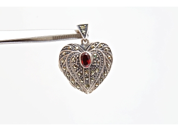 Sterling Silver Heart Locket With Amber Stone - .315 TOZ