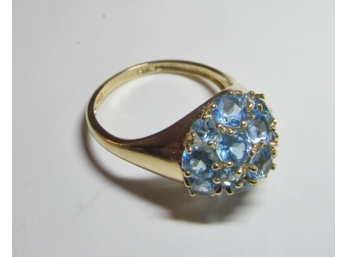 14K Gold Blue Topaz Dome Ring - 4.2 Grams - Size 7.75 - 8