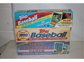 3 NOS Sealed Boxes Of Topps MLB Baseball Card Sets, 1989, 1990 & 1992