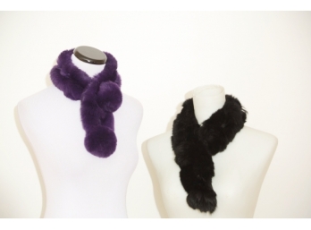 Rex Rabbit Fur Scarves - One Purple And One Black