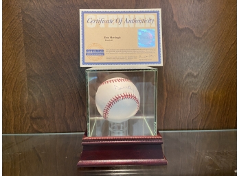 Don Mattingly Autographed Baseball In Glass Display Case With COA
