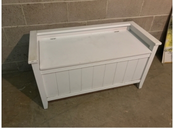 White Lacquered  Lift Top Storage Bench