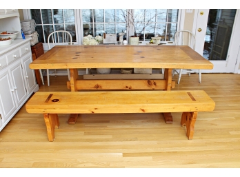 Wonderful Pine Farm Table With Two Benches