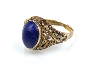 Gilded Silver Filigrees Ring With Lapis Lazuli