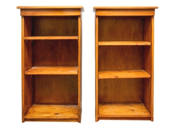 Pair Of Vintage Slim Lined Knotty Pine Bookcases