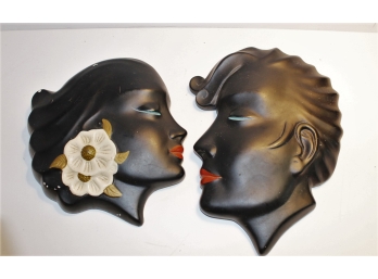 Pair Of Art Deco Face Wall Plaques