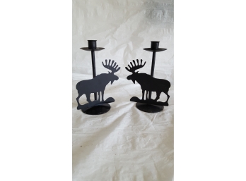 Moose Candle Stick Pair
