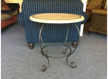 Wrought Iron And Wood Top Round Table