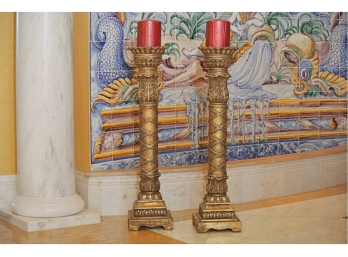 Pair Tall Ceramic Alter Candlesticks